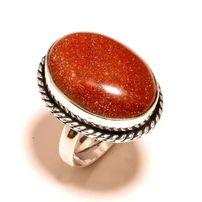 Anillo Bisel Cuerda Hecho a Mano Piedras Preciosas Cabujón Piedra Dorada Roja US-8 con Ajustable Foto 1 de 2