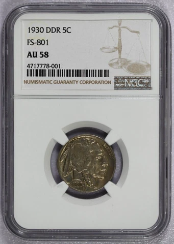 1930 NGC AU58 Doubled Die Reverse (DDR) FS-801 (5-Legged Buffalo) Buffalo Nickel Cover