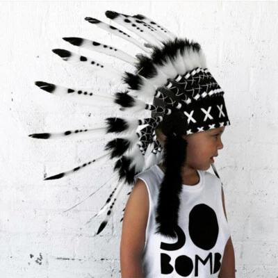 Indian Headdress Adult Child Native American Costume Feather Chief Fancy Dress - Image 1 of 4