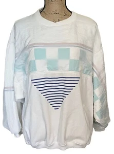 Felpa pullover grande unisex Le Coq Sportif vintage anni 80 bianca tasche a quadri - Foto 1 di 9