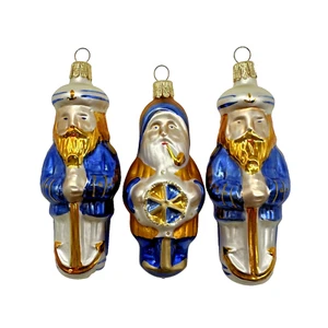 Vintage Glas Maritim Seekapitän Weihnachtsschmuck 3er Set - handbemalt - Bild 1 von 4