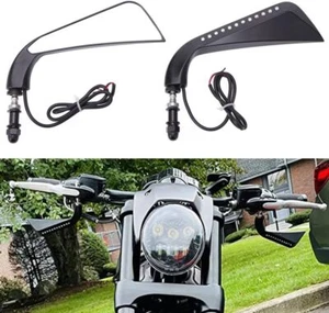 Pair Black Motorcycle Mirrors w/LED Turn Signals For Harley V ROD VROD VRSCF - Picture 1 of 12