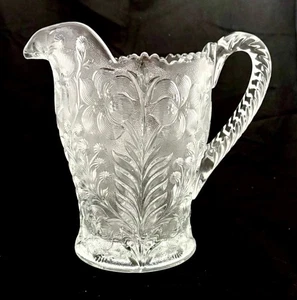 Jarra vintage de vidrio prensado transparente Tiger Lily - Imagen 1 de 7