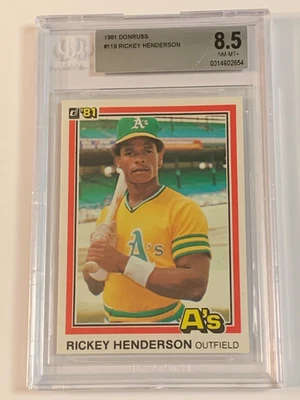 Donruss #119 1981 Rickey Henderson - BGS 8,5 (casi nuevo-como nuevo+) Foto 1 de 2