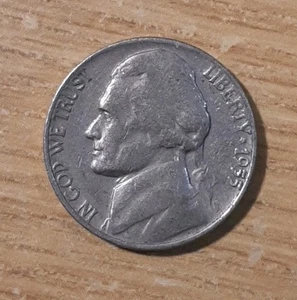 1955-D THOMAS JEFFERSON NICKEL FIVE CENTS DENVER AMERICA USA MM12 - Picture 1 of 2