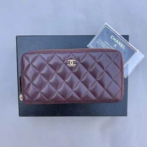 Chanel Lambskin Burgundy Zip Wallet CC Gold Hardware - Picture 1 of 19