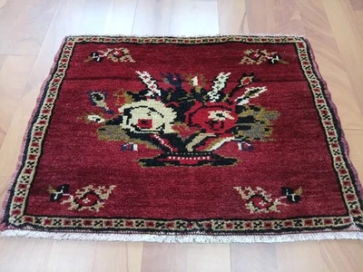 Small Square Table Decor Rug, Floral Azerbaijan Rug Oriental Handmade Decor Rug - Image 1 of 4