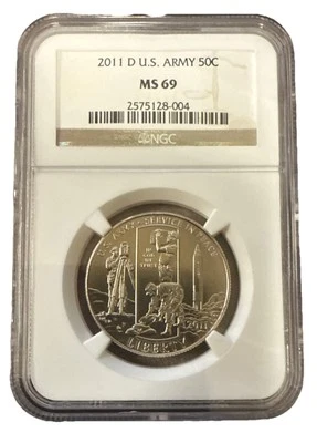 2011 D U.S. Army 50C USA Commemorative Half Dollar Coin NGC MS 69 - Image 1 of 2