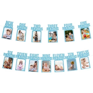1st Birthday Photo Banner Decorations from 1 to 13 Months Blue 13PCS - Picture 1 of 6