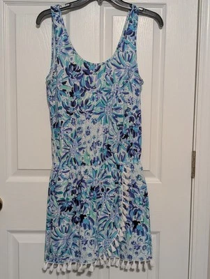 Комбинезон Lilly Pulitzer сине-белый с цветочным узором Jarrett отделка кисточками Skort S - Изображение 1 из 4