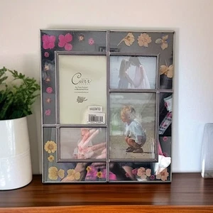 Carr Picture Collage Frame Holds 4 Photos Leaded Glass Pressed Flowers Bohemian - Picture 1 of 17