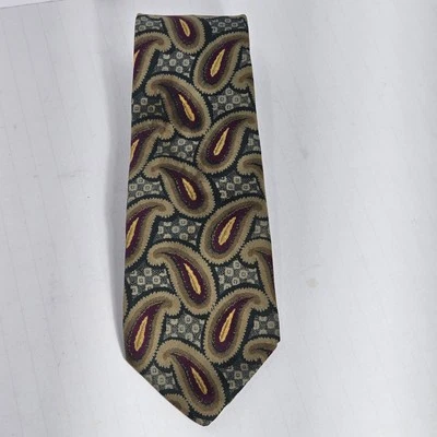 Liberty of London Vintage Tie Paisley Green Tax Burgundy Yellow Made in USA - Image 1 of 4