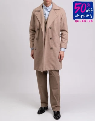 RRP€648 TAKESHY KUROSAWA Coat IT48 US38 M Beige Herringbone Belted Made in Italy - Image 1 of 4