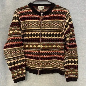 L.L. Bean Women's Size S Multicolor Patterned Sweater Wool Zip Up Front - Picture 1 of 12