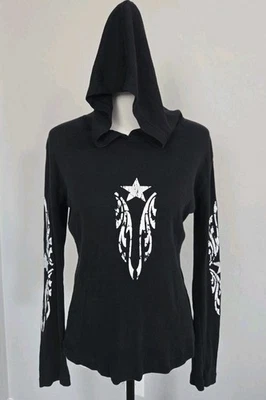 Camisa con Capucha Vintage Y2k 00s Trineo Tribal Rave Negra Rock Metal Gráfico Talla XL Foto 1 de 4