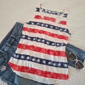 U-Ausschnitt Tank Top M 4th of July Patriotic Tank Shirt rot weiß blau Sterne - Bild 1 von 11