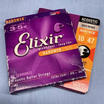 Two Sets Elixir Acoustic Guitar Strings Extra Light 10-47 - 11002 - Image 1 of 3