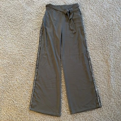 Серые женские с высокой талией широкие штанины последовательность в полоску брюки размер S - Изображение 1 из 4