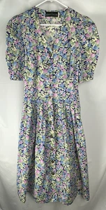 Vtg Berwin & Wolff Dress Eur 44 US 10/12 Blue Pink Long Floral Cottage READ - Picture 1 of 17
