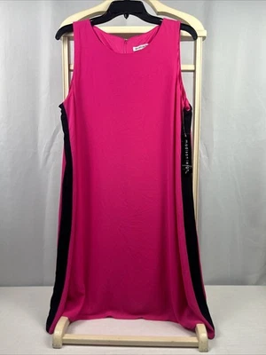 Madison Leigh Dress Size 14 NWT  Pink w Black stripe Sleeveless sheer lined - Image 1 of 4