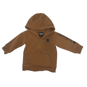 Carhartt Kids Hoodie Sweatshirt Pullover Logo 1/4 Zip Brown 12M - Picture 1 of 5