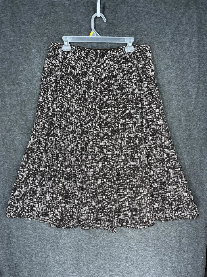 Emma James Midi Skirt Womens 12 Brown Polka Dot Sheer Chiffon Lined Full Preppy - Image 1 of 4