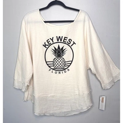 Túnica coleção algodão tamanho XXL gaze algodão Key West Flórida abacaxi EUA - Imagem 1 de 4