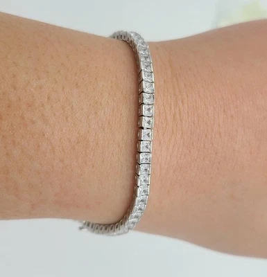 Women's 10K White Gold 7" Diamond Tennis Bracelet 12CT Princess Cut Lab Created - Image 1 of 4