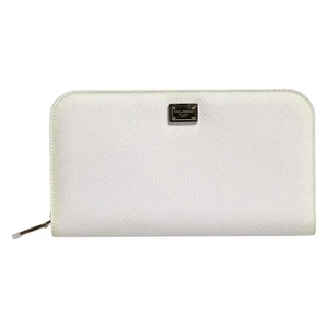 DOLCE & GABBANA Wallet White Leather Logo Plaque Zip Around Continental 600usd - Picture 1 of 11