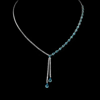 925 Sterling Silver Necklace Pear Paraiba Blue Topaz 7x5mm Gemstone Jewelry 16.5 - Image 1 of 4