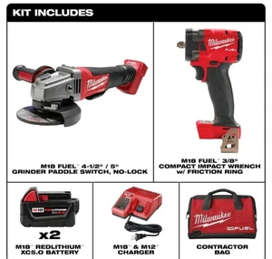 Milwaukee 2991-22 M18 FUEL 18V Compact Impact Wrench / Grinder Combo Kit - Picture 1 of 7
