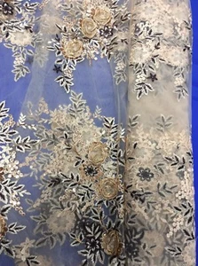 Hardy'sTextile100%Poly Tulle withEmbroidered,Alliqued,Gold Sequins&lines flowers - Bild 1 von 5