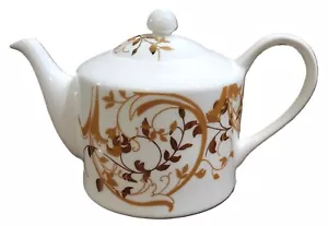 Bella Lux "Alexandra Gold" Scroll Floral Vine Bone China Teapot - Picture 1 of 21