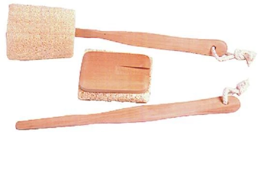100% Natural LOOFAH ON A DETACHABLE WOOD HANDLE Bath Scrubber SP-41 - Image 1 of 1