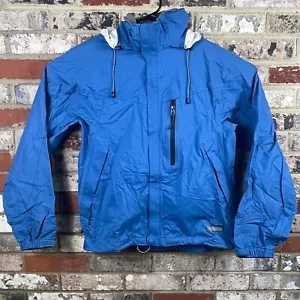 Men's REI Elements Nylon Rain Jacket Full Zip Removable Hood Size Small Blue - Picture 1 of 8