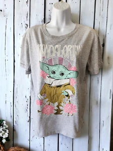 NEW Women's STAR WARS THE MANDALORIAN Logo T-Shirt Gray Short Sleeve Large NWT - Picture 1 of 7