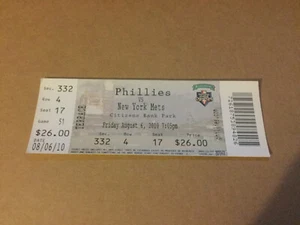 PHILLIES~2010 TICKET STUB 8/6/10 VS METS - Picture 1 of 1