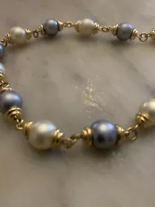 Collar Perla Gris y Blanco Estilo Francés Pesado Preciosa Pieza - Imagen 1 de 9