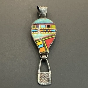 Native Zuni Inlay Hot Air Balloon Sterling Pendant - Turquoise Opal + More - Picture 1 of 7