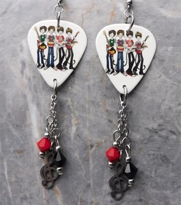 Arctic Monkeys Guitar Pick Earrings with Charms and Swarovski Crystal Dangles - Picture 1 of 5