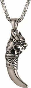 Viking Tribe Wolf Head Totem Wolf Teeth Pendant Necklace Gifts for Men Women - Picture 1 of 4