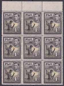 FIJI 1938-55 GVI 1/- SG262 block of 9 - fresh MNH..........................D1862 - Picture 1 of 1