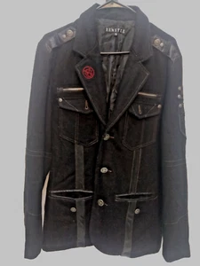 REMETEE Military Jacket, Wool/Polyester Size M, Black, Attractive Overstitching, - Picture 1 of 13