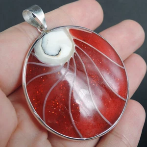Joyería colgante grande de plata de ley 925 concha de Nautilus roja brillante NSP-473 - Imagen 1 de 7