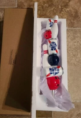 Pabst beer cans bowling ball & pins tap handle bar pub game room Man Cave New  - Image 1 of 2
