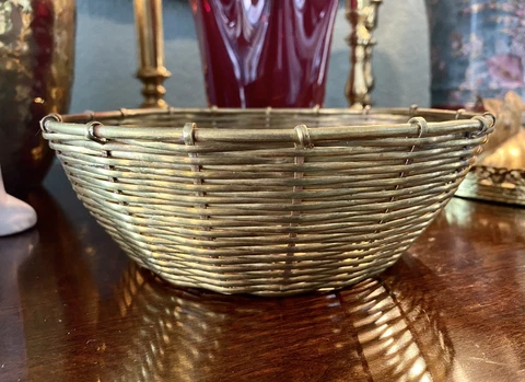 Brass Woven Wire Basket Decorative Brass Fruit or Bread Basket Brass Gold Decor Cover