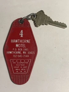 Llavero de habitación de hotel Hawthorne Motel con llave Hawthorne Nevada #4 RARO - Imagen 1 de 2