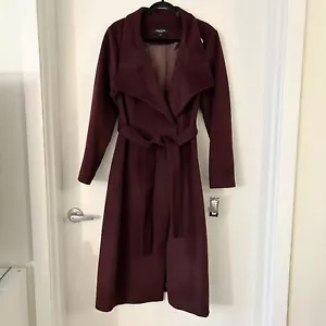 Kenneth Cole Stand Collar Belted Wrap Wool Blend Maxi Coat in Burgundy Sz 14 NWT - Picture 1 of 12