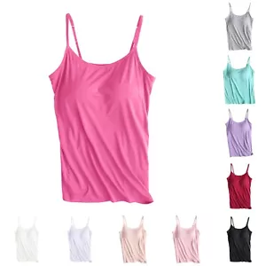 Womens Camisole with Built in Shelf Bra Spaghetti Strap Vest Tank Top Adjustable - Picture 1 of 35