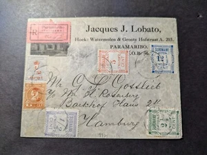 1912 Registered Suriname Cover Paramaribo to Hamburg Germany Jacques Lobato - Picture 1 of 2